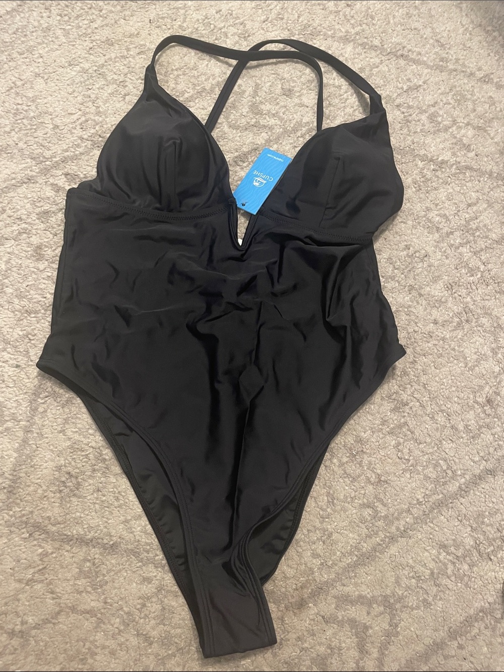 Cupshe Black V-Neck One-Piece Swimsuit with Adjustable Straps